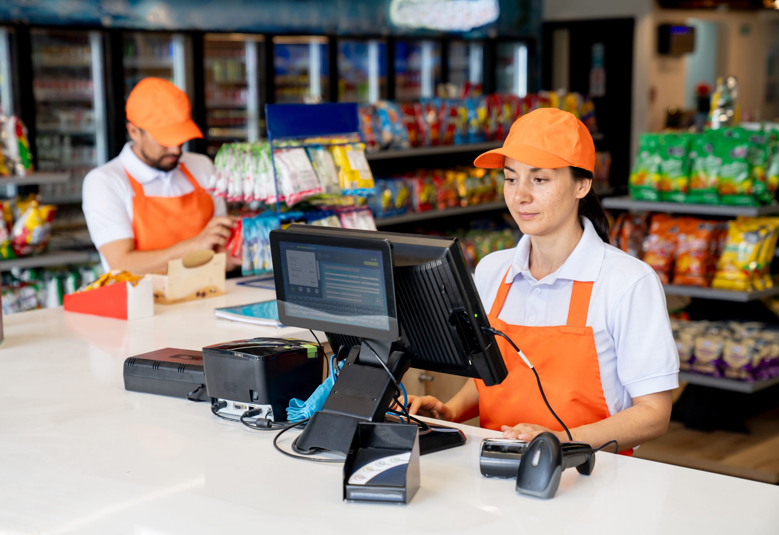 POS System Setup & Maintenance for Denver Metro Businesses Retail employee using a POS system at a store in Denver Metro, showcasing professional setup and support services.